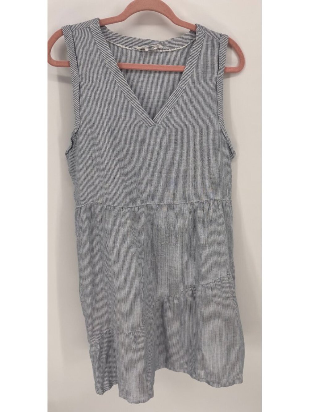 Lucky Brand Blue & White Striped Linen Sleeveless Tiered Dress M